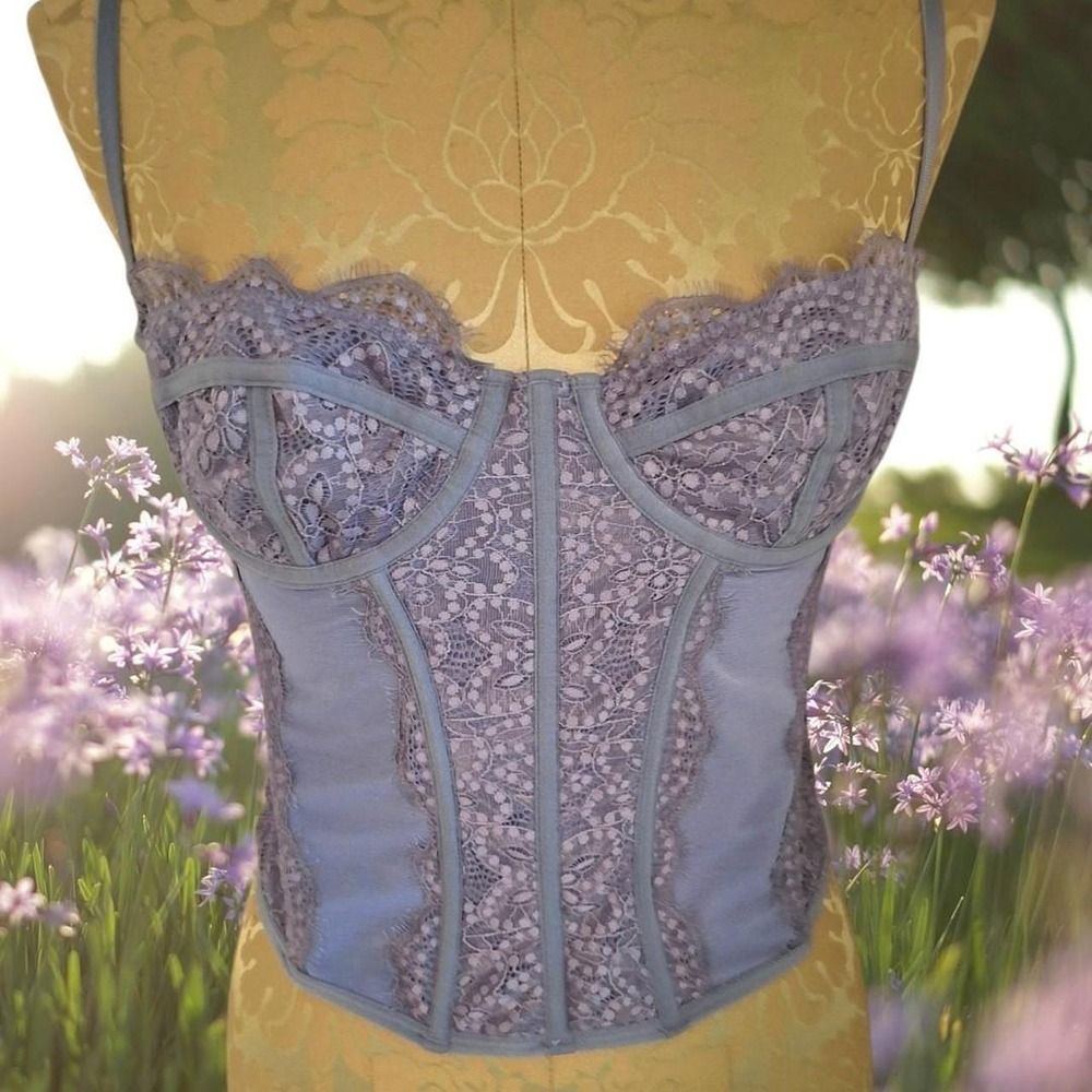 Coquette Out From Under Purply Blue Lace Corset Boustier Top Size Large